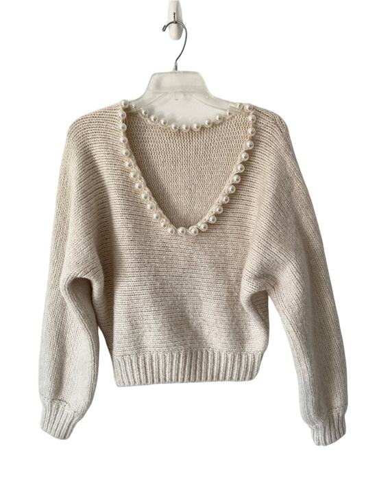 Zara Sweaters - Zara Pearl-Trim V-Neck Cream Sweater -Women's Knit Pullover size large